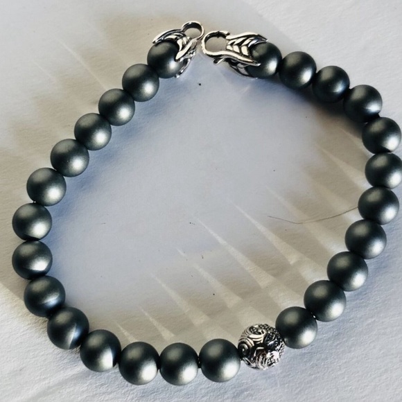 David Yurman Men's Spiritual Bead Bracelet w Matte Hematite & Silver Wave 8.5 in - Picture 3 of 10